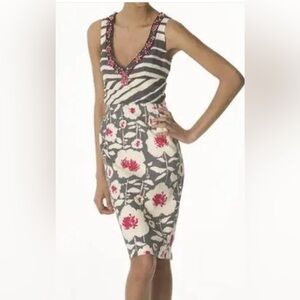 Nanette Lepore Beaded Rhinestone Silk Linen Blend Dress 6